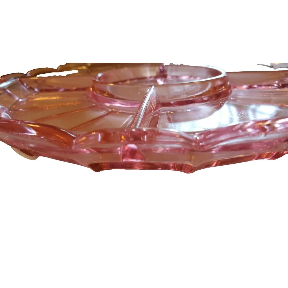 Vintage Pink Depression Glass Divided Tray Advertising Give Away 